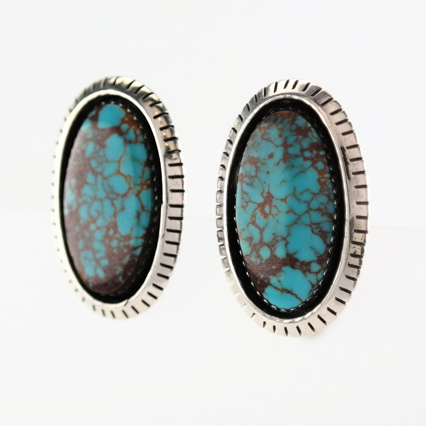 Native American Sterling Silver Spiderweb Turquoise Earrings Clip on