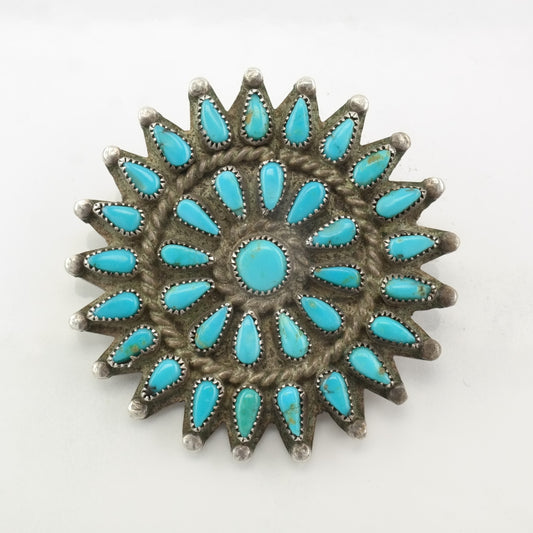 Zuni Sterling Silver Brooch Cluster Blue Turquoise