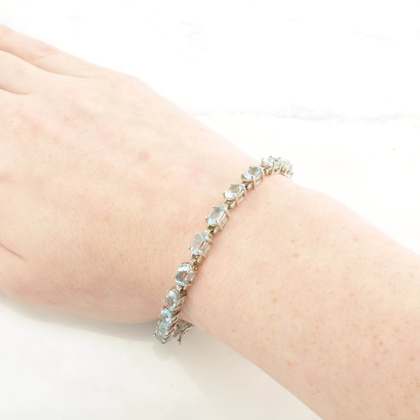 Vintage Sterling Silver Tennis Bracelet Blue Topaz