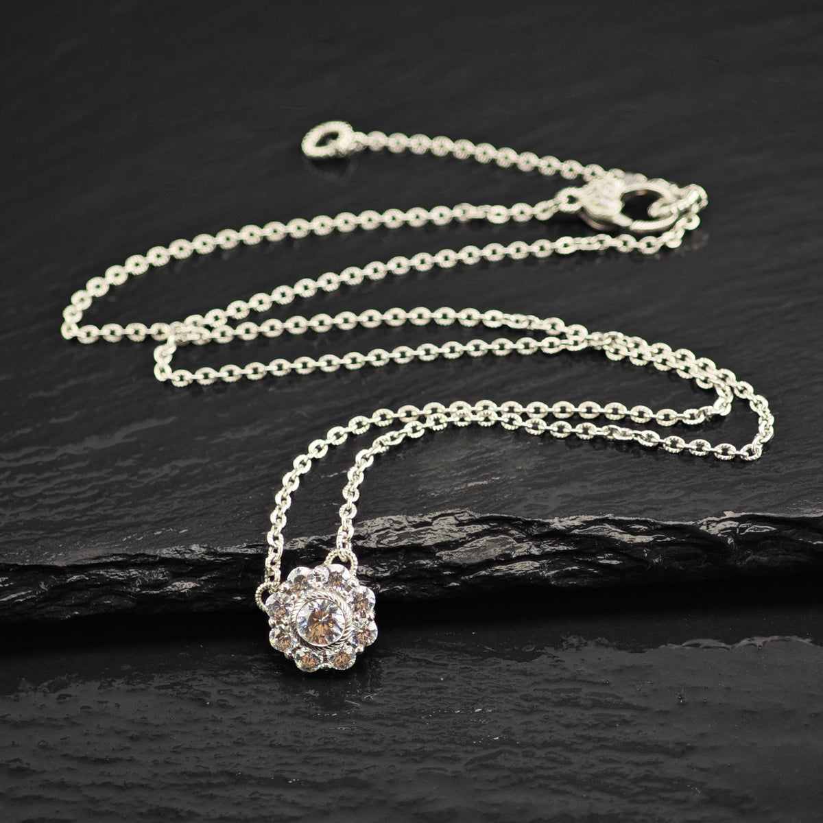Vintage Judith Ripka CZ Cluster Sterling Silver Necklace N2802