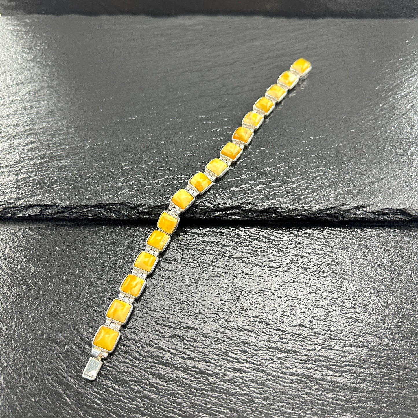 Vintage Baltic Amber Line Bracelet Sterling Silver