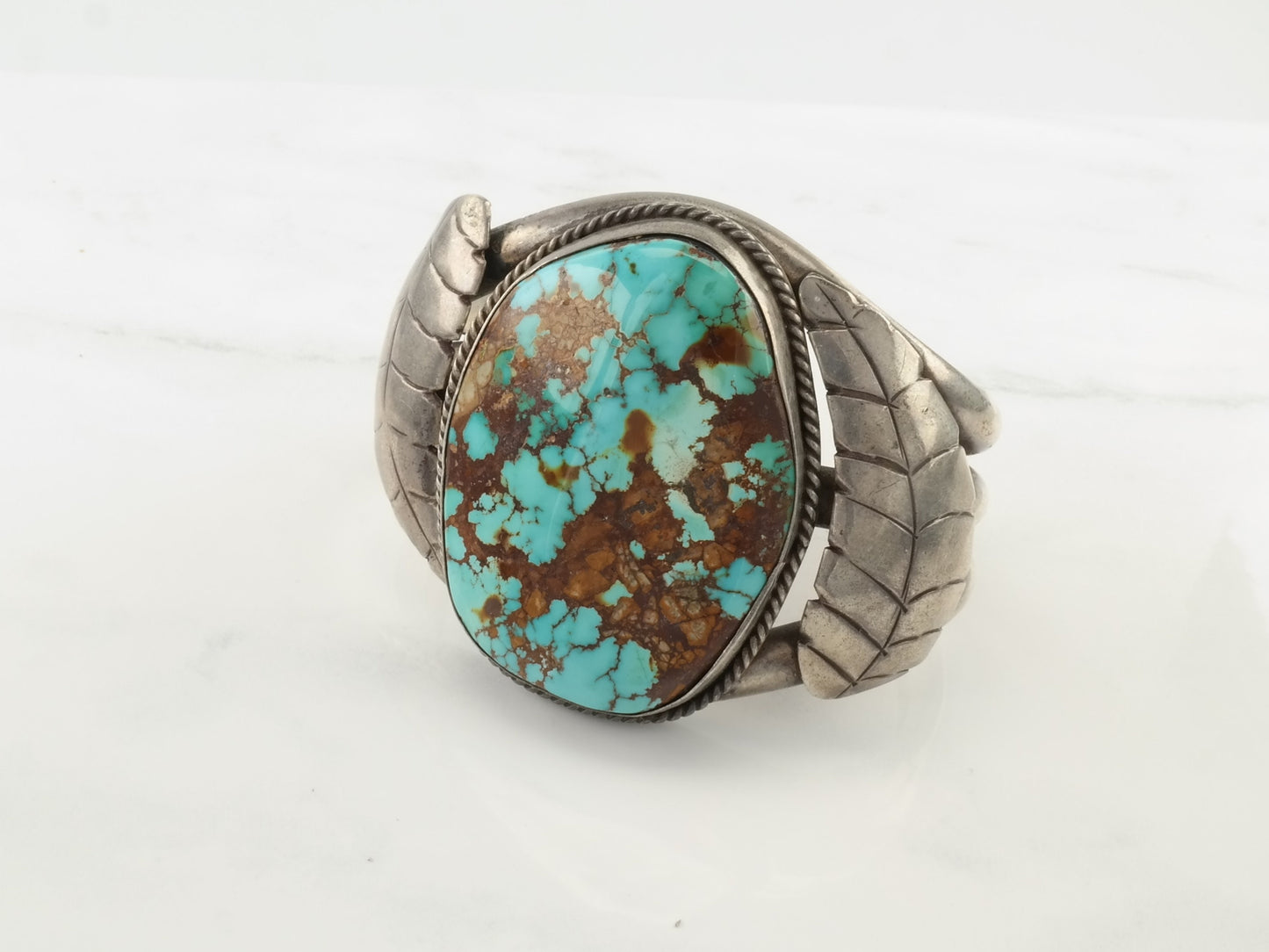 Native American Sterling Silver Cuff Bracelet Blue Royston Spiderweb Turquoise