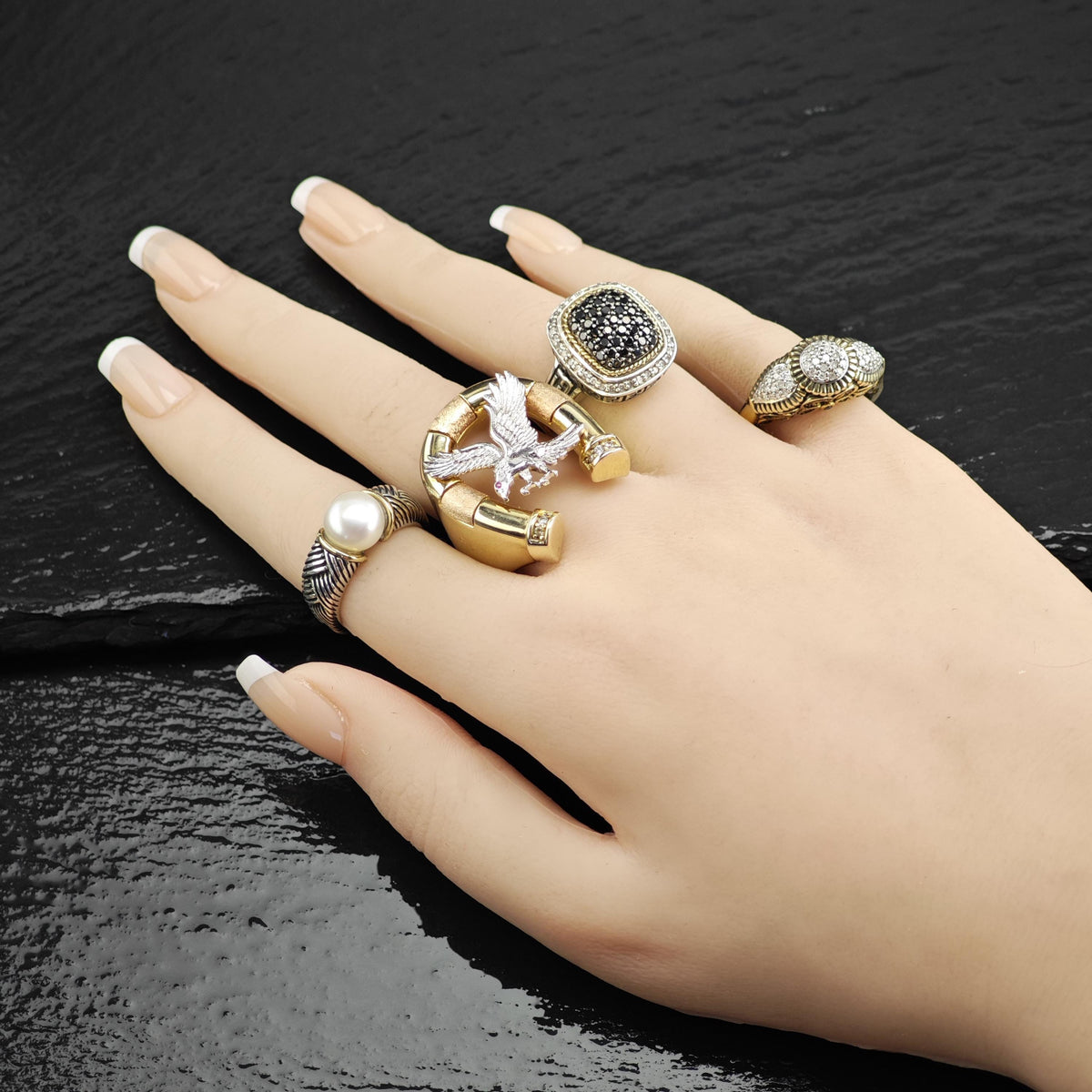 Diamond Cluster Gold-Plated Sterling Silver Ring Sz 8 R6737