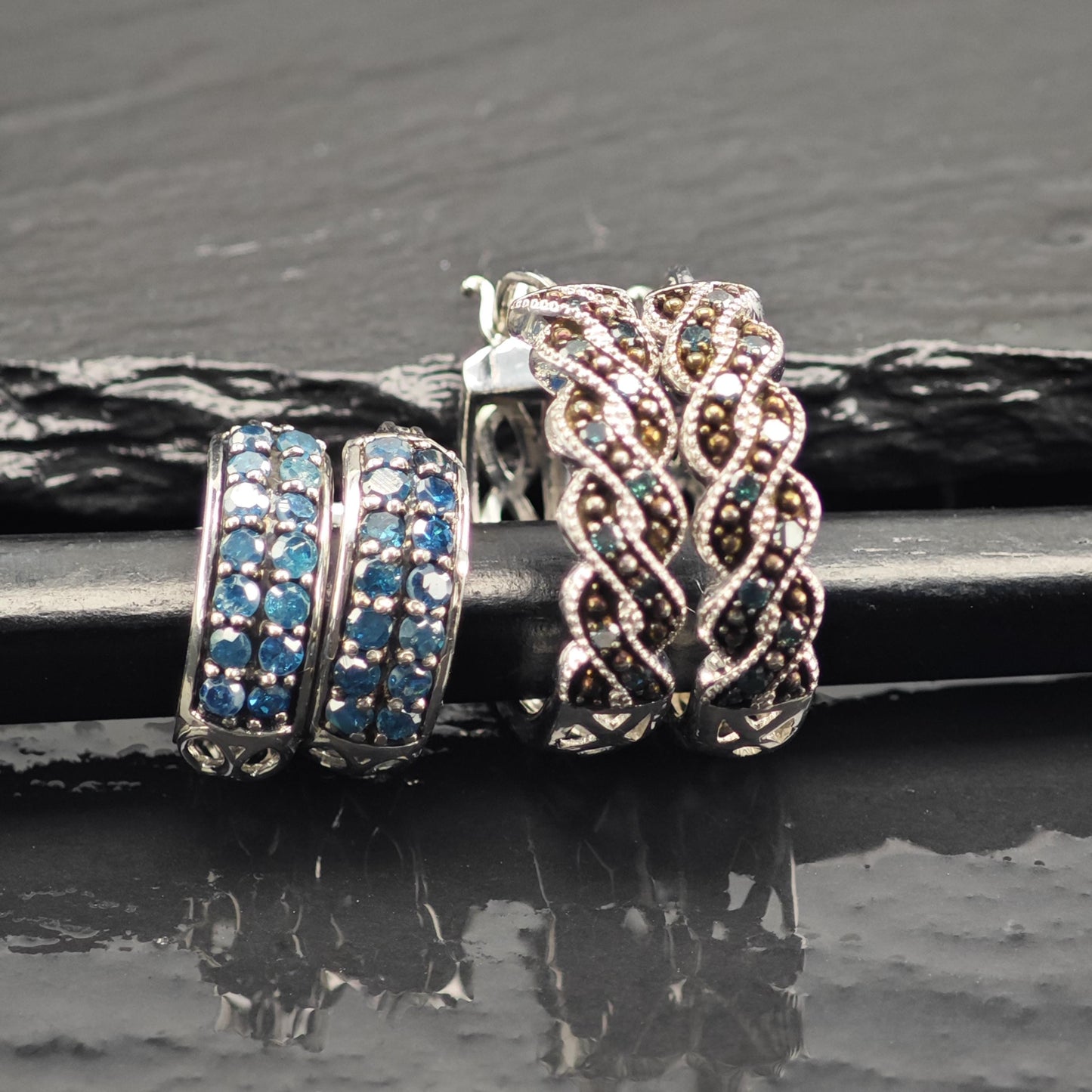 Choice of Blue Treated Diamond Latch Back/Hoop Earrings Sterling Silver ER3167