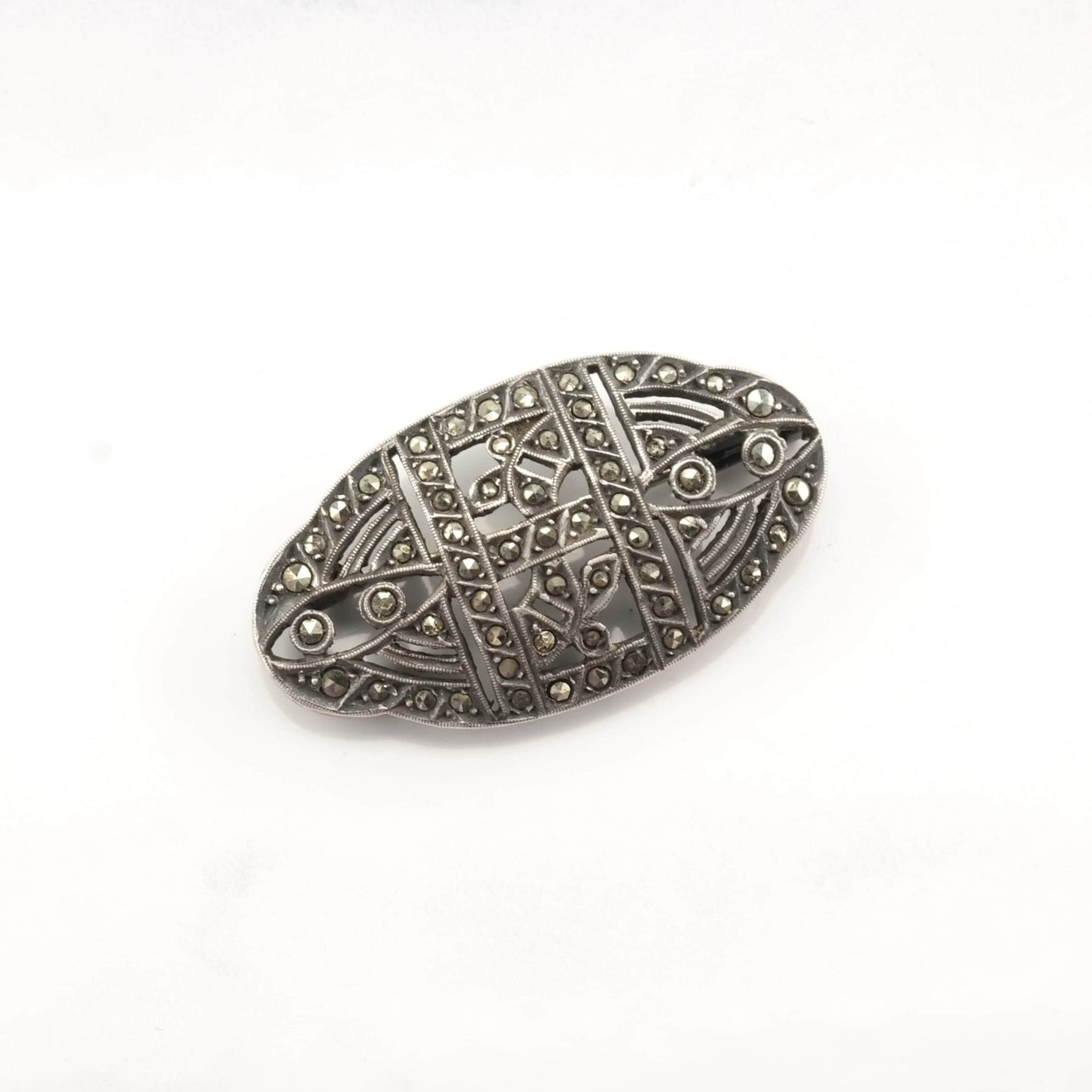 Art Deco Sterling Silver Brooch Marcasite