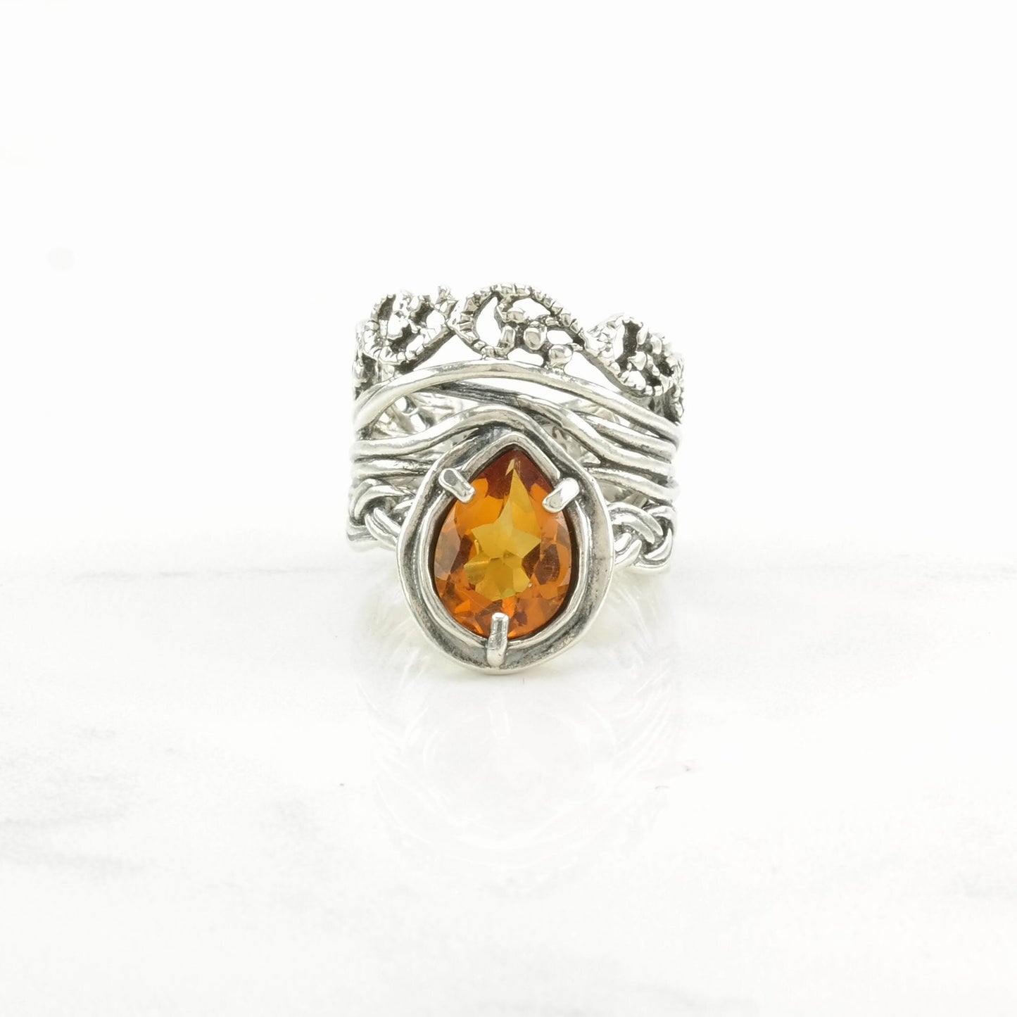 Israel Silver Ring Citrine Woven Sterling Orange Size 5 1/4