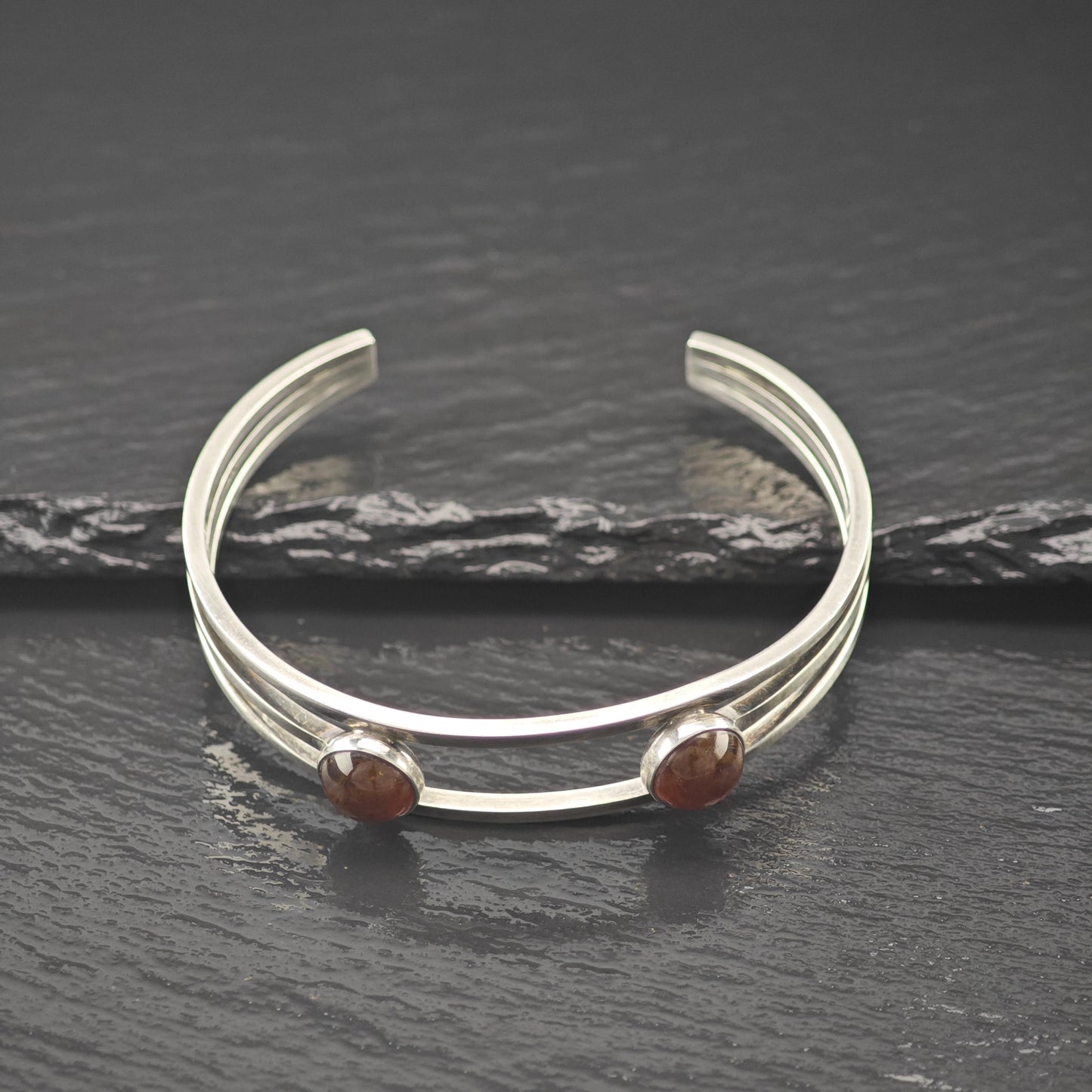 Denmark Silver Amber Modernist Cuff Bracelet Sterling N. E From