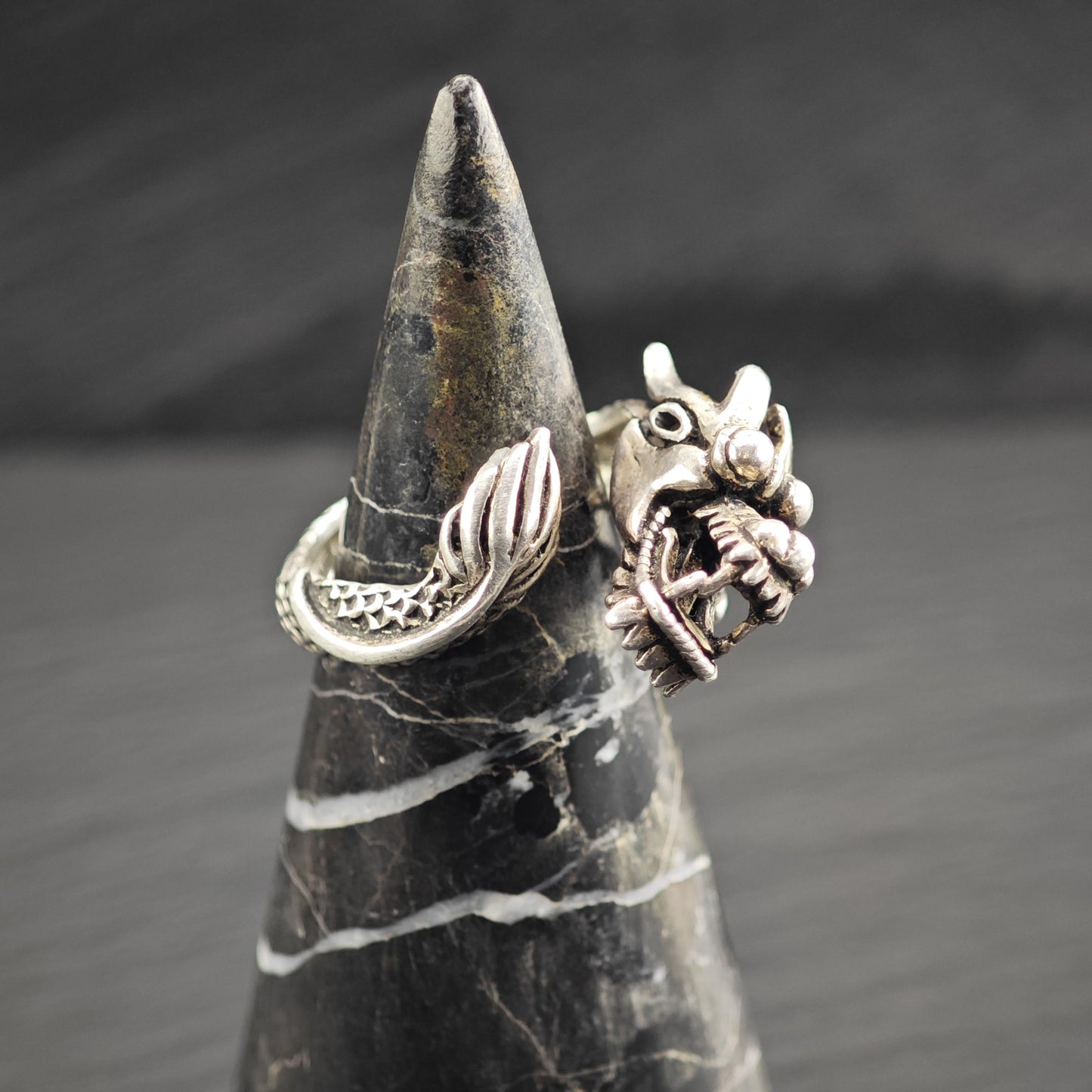Oxidized Chinese Dragon Bypass Sterling Silver Ring Sz 8 R6717