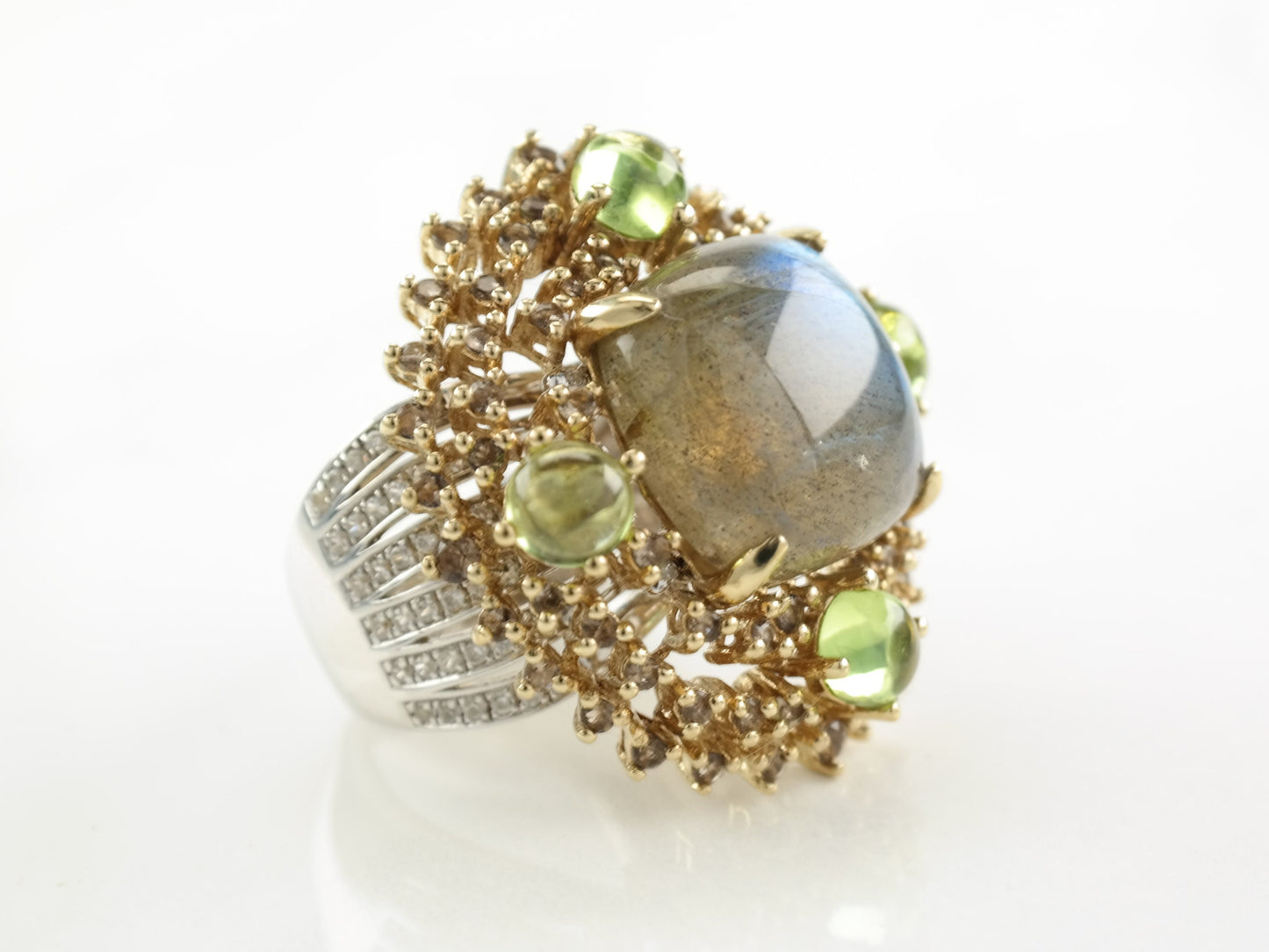 Sterling Silver Ring Labradorite Peridot White Spinel Gold Plated Size 7 1/4