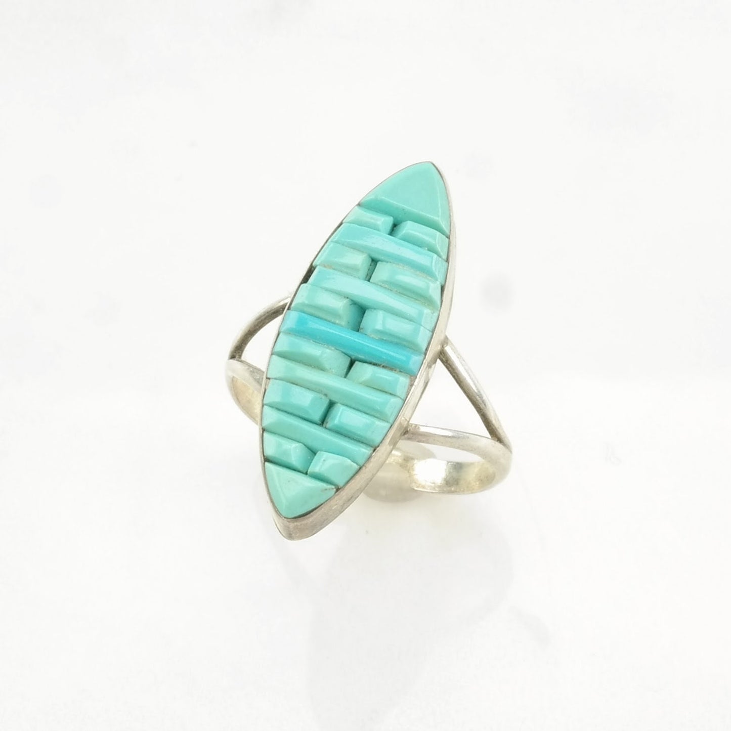 Sterling Silver Ring Turquoise Cobblestone Inlay Blue Size 7