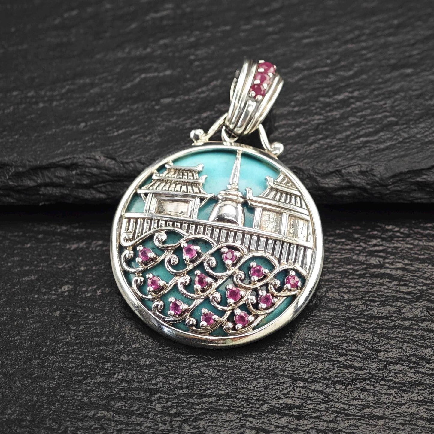 Turquoise, Ruby Thailand Pendant Sterling Silver P2738