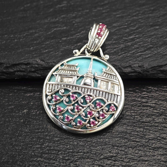 Turquoise, Ruby Thailand Pendant Sterling Silver P2738