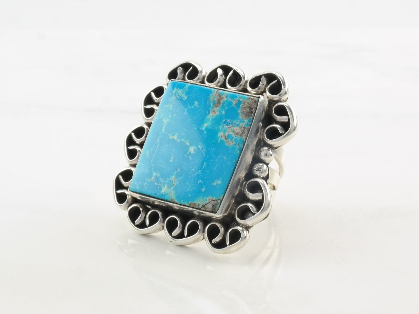 Large Southwest Silver Ring Square Turquoise Sterling Size 8 1/2