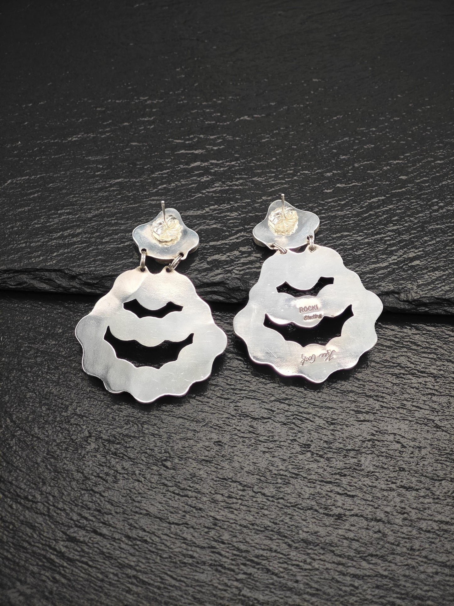 Rocki Gorman, Kee Cook Sterling Silver Turquoise Cluster Earrings - Unique Native American Jewelry