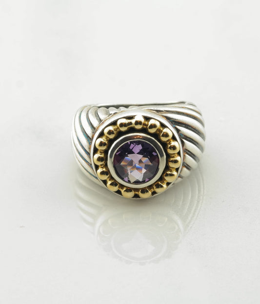 Sterling Silver Ring Amethyst Gold Accent Purple Size 6