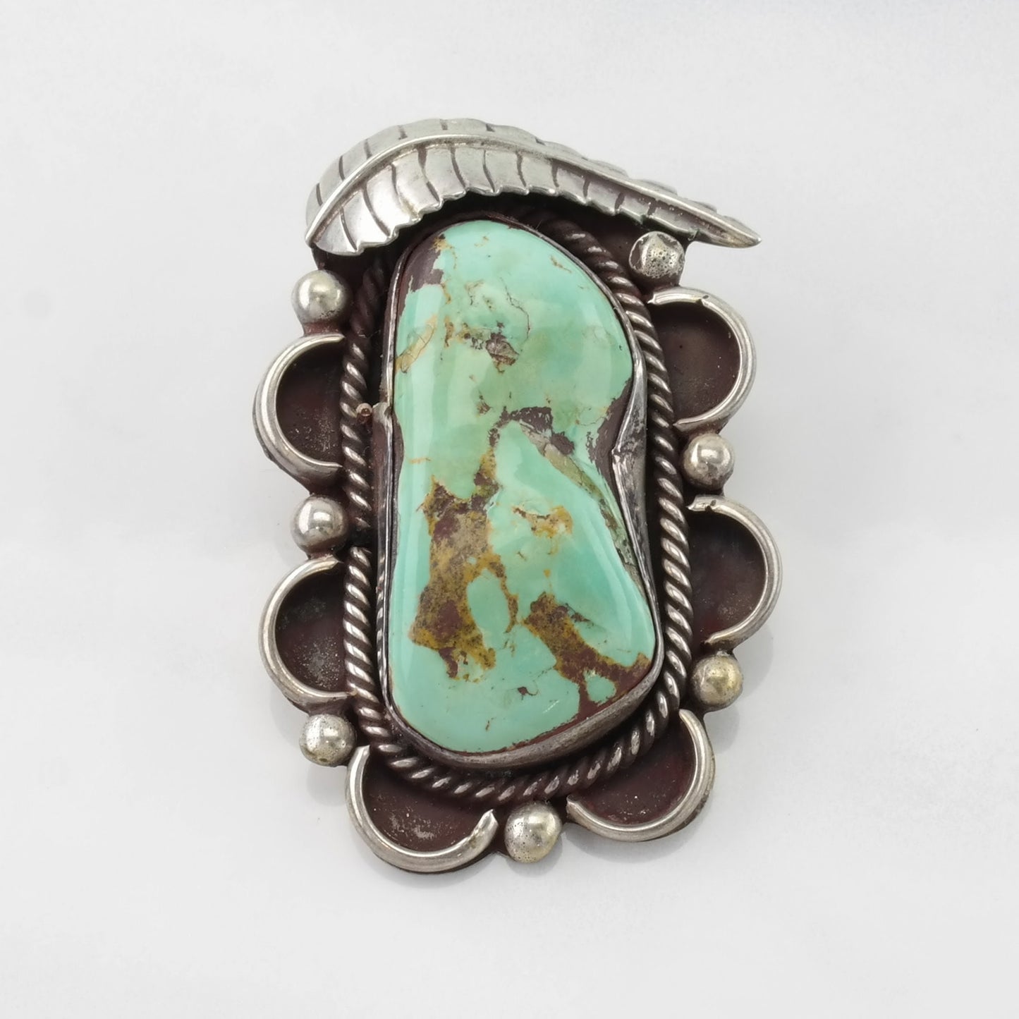 Native American Turquoise Leaf Sterling Silver Pendant