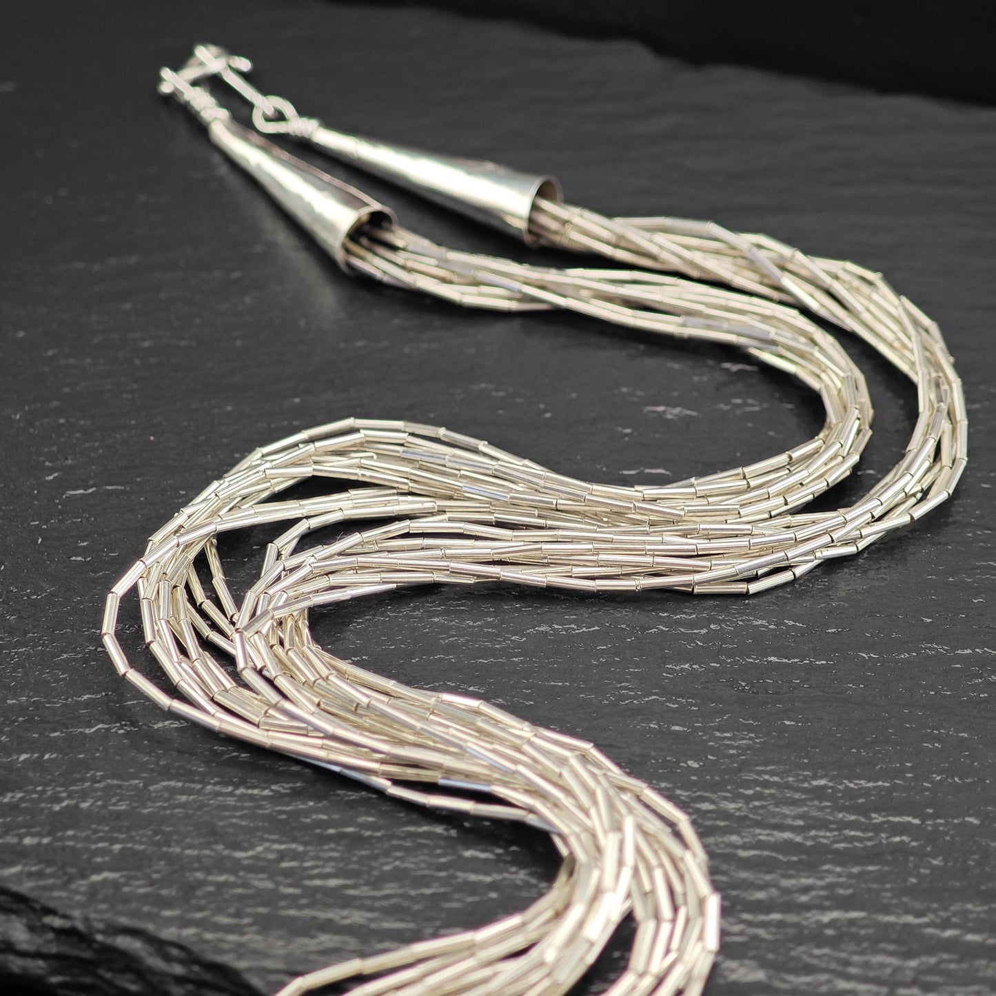 Vintage Liquid Silver 10 Strand, 26 Inch Necklace Sterling Silver