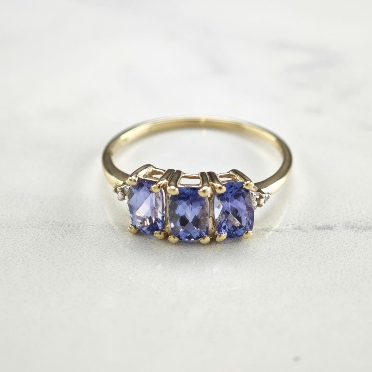 Tanzanite & Diamond 10K Gold Ring Sz 8 R6778
