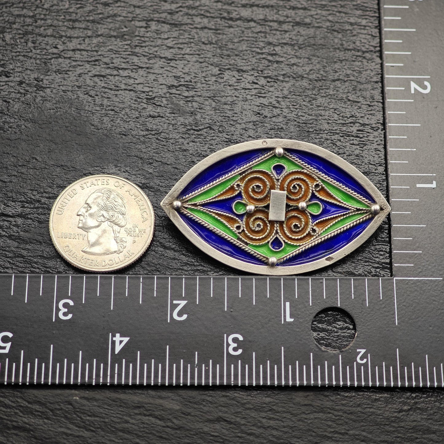 French Sterling Silver Brooch Geometric Multi-Color Enamel Design B2095
