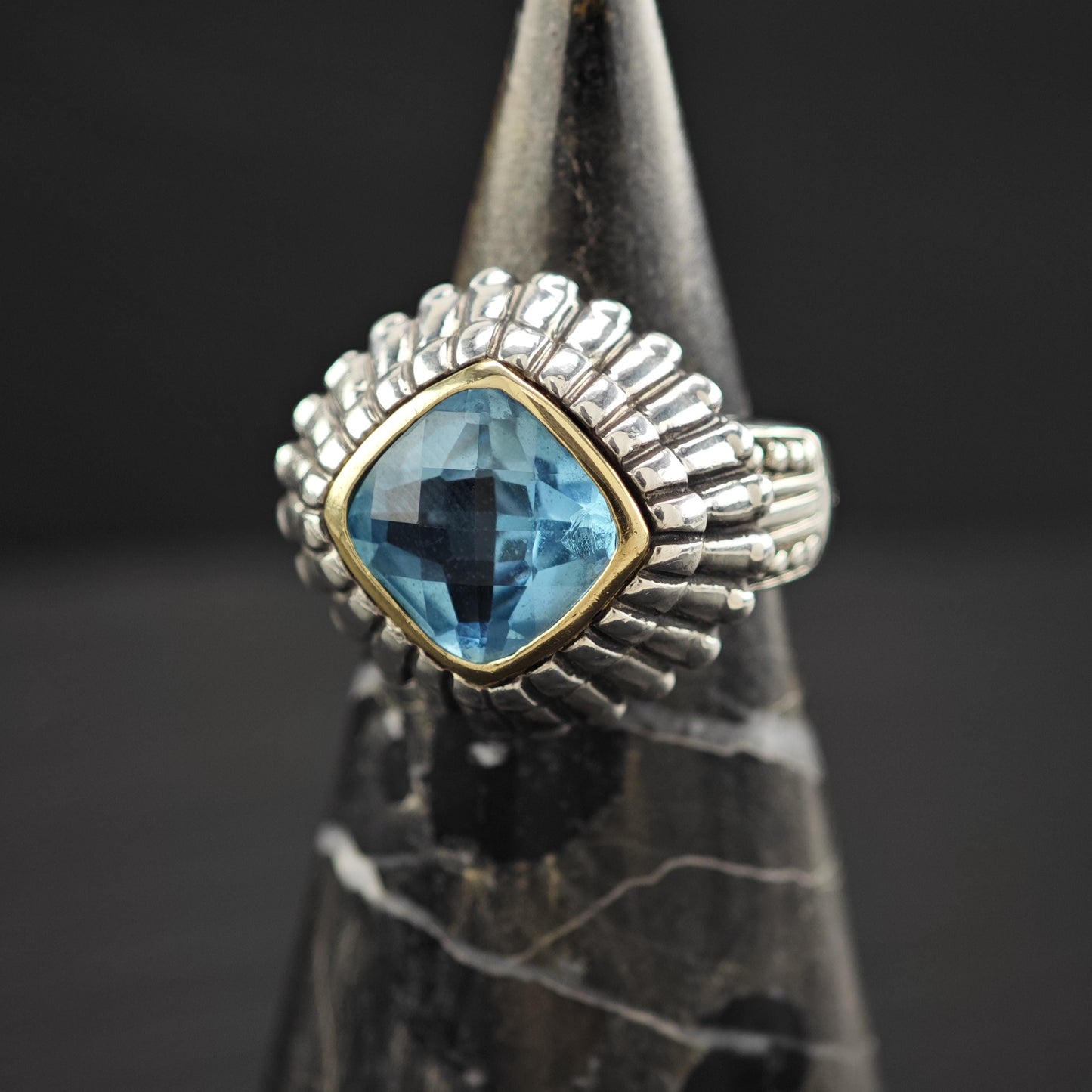 Blue Topaz Silver Ring 14K Gold Bezel Sterling
