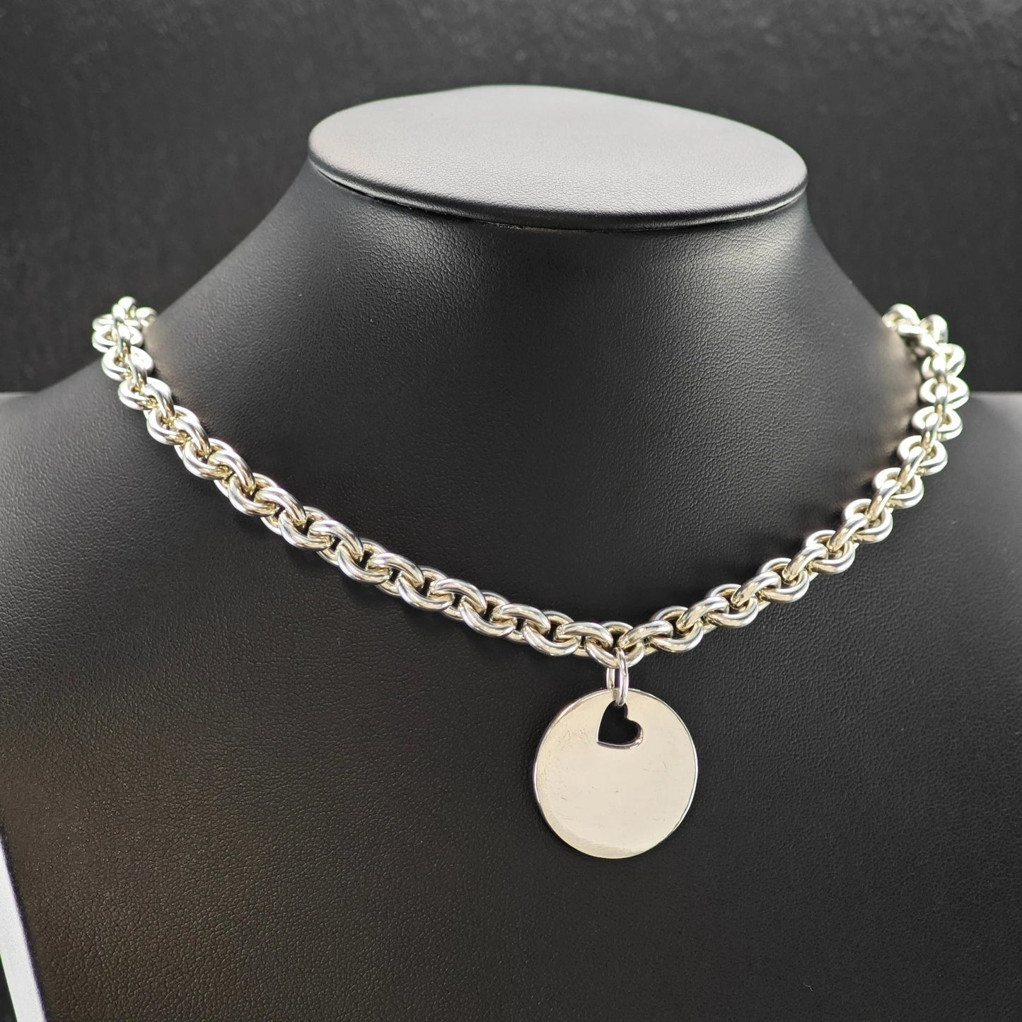 Movado Heart Shape Sterling Silver 8mm Curb Link Necklace 16" N2661