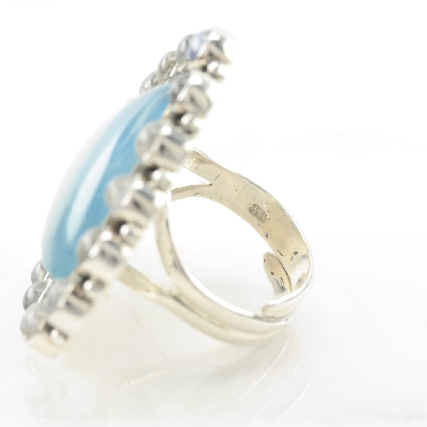 Aquamarine Moonstone Sterling Silver Ring Blue Adjustable