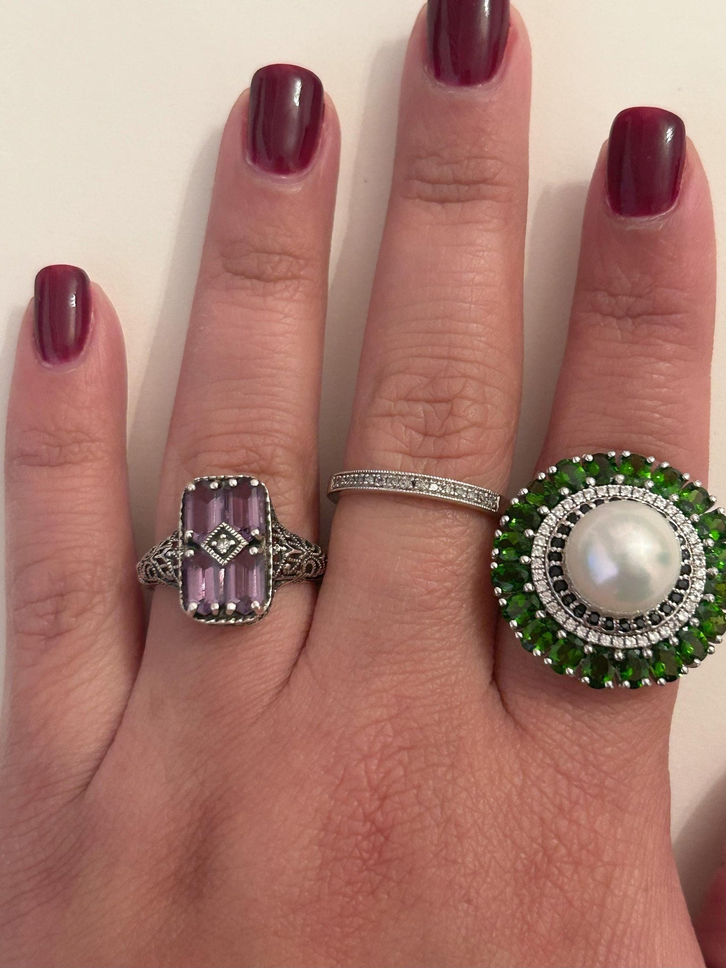 Chrome Diopside Pearl Sterling Silver Ring