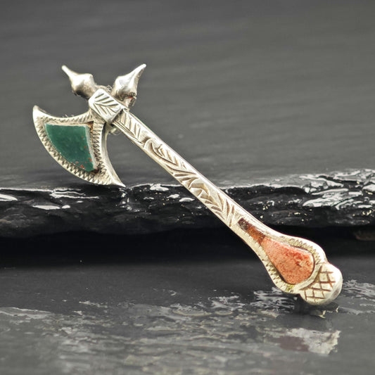Scottish Agate Axe Sterling Silver Brooch B2237