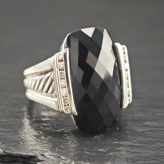 David Yurman Diamond Black Onyx Ring Sterling Silver