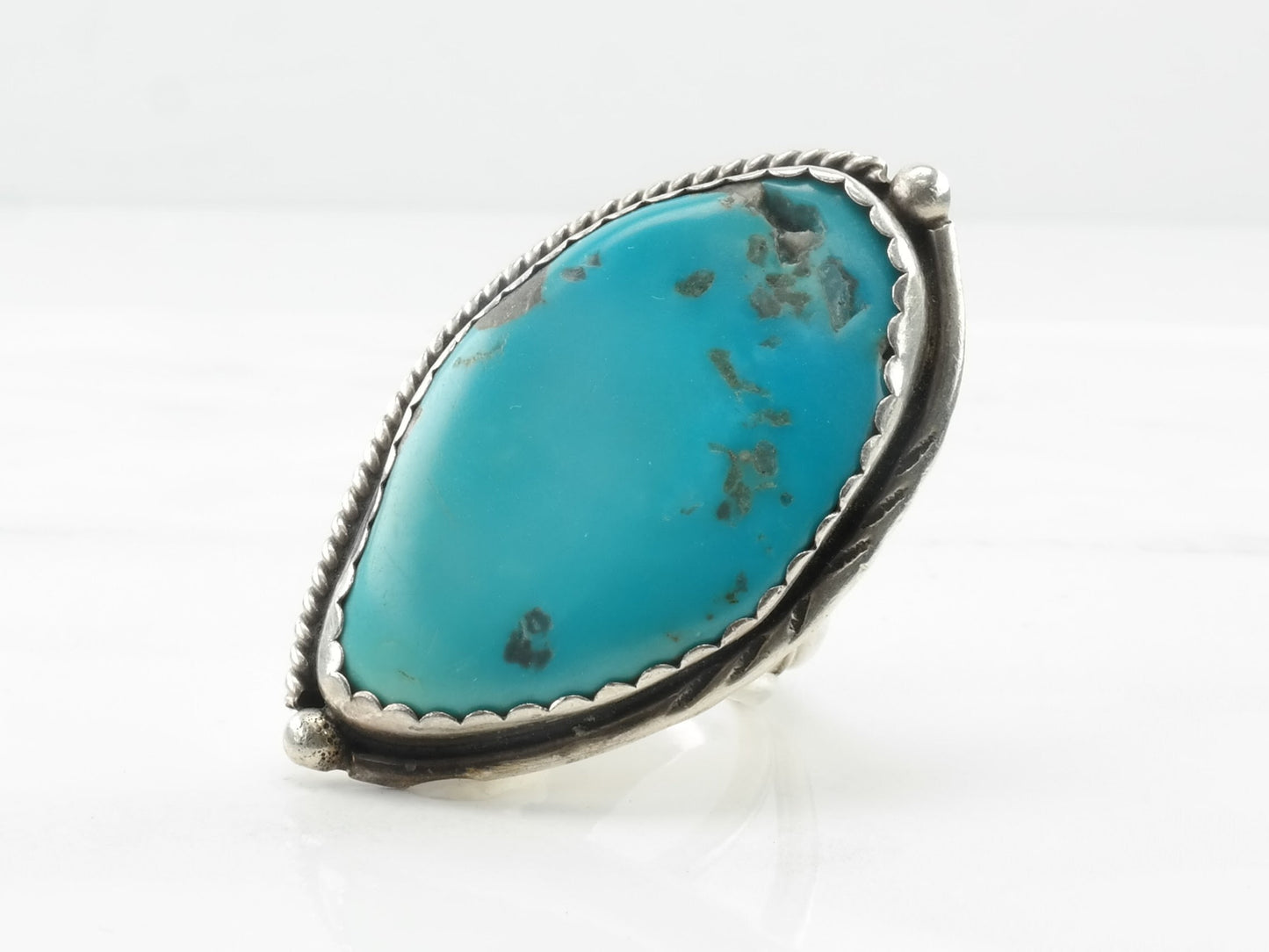 Vintage Native American Sterling Silver Ring Turquoise Blue Size 10 1/4