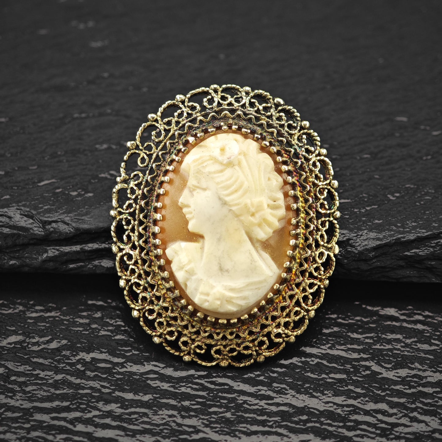 Cameo Gold Gilded Brooch/Pendant Sterling Silver