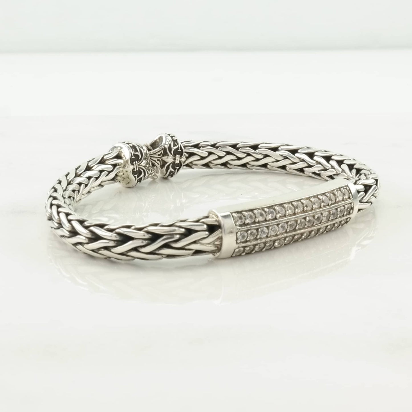 Philip Gavriel Sterling Silver Link Bracelet White Sapphire Wheat Chain