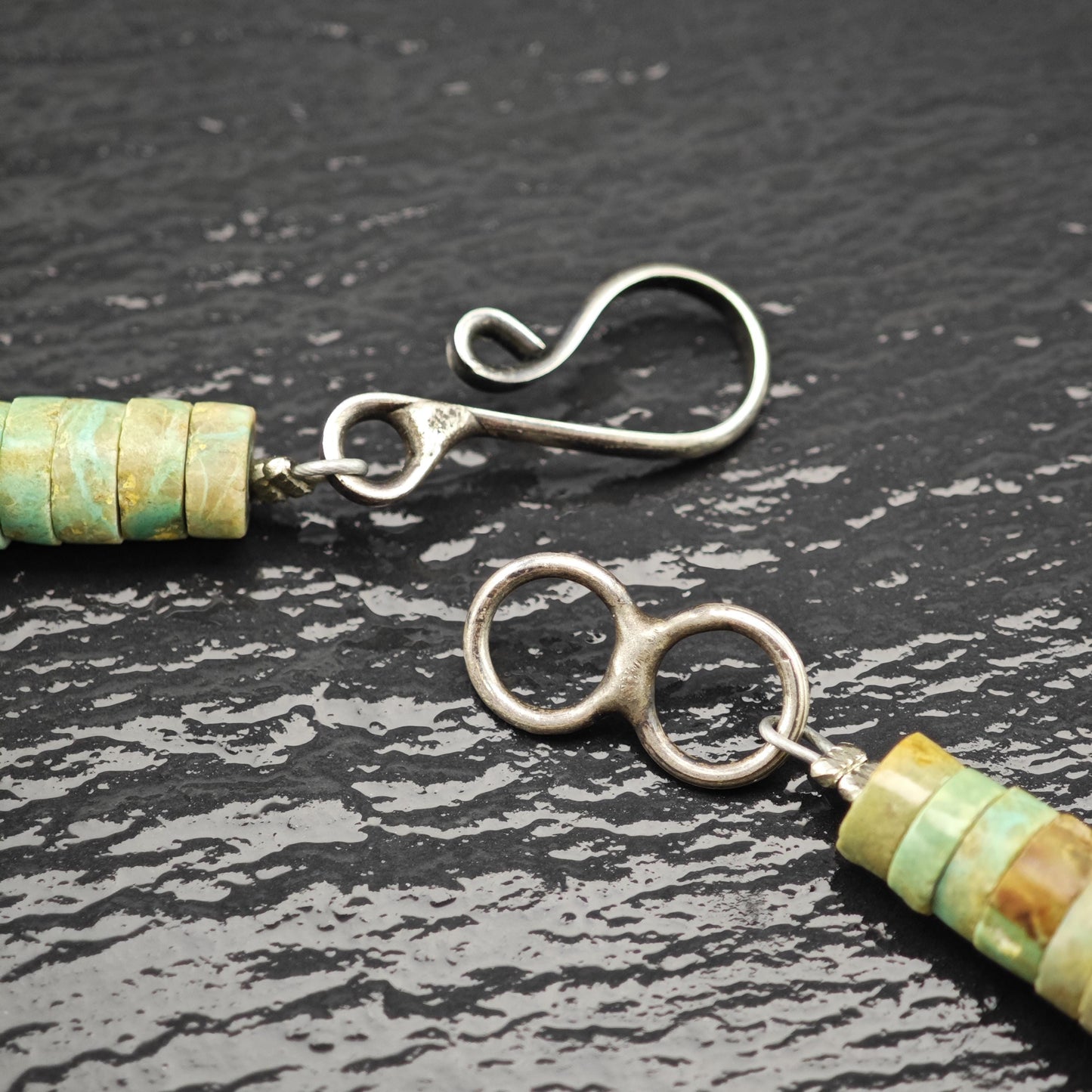 Heishi Necklace Turquoise and Spiny Oyster Beads Sterling Silver Graduated 7-21mm N2666