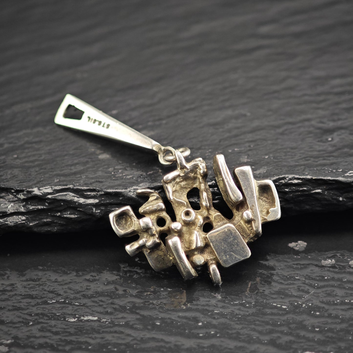 Abstract Brutalist Sterling Silver Pendant P3080