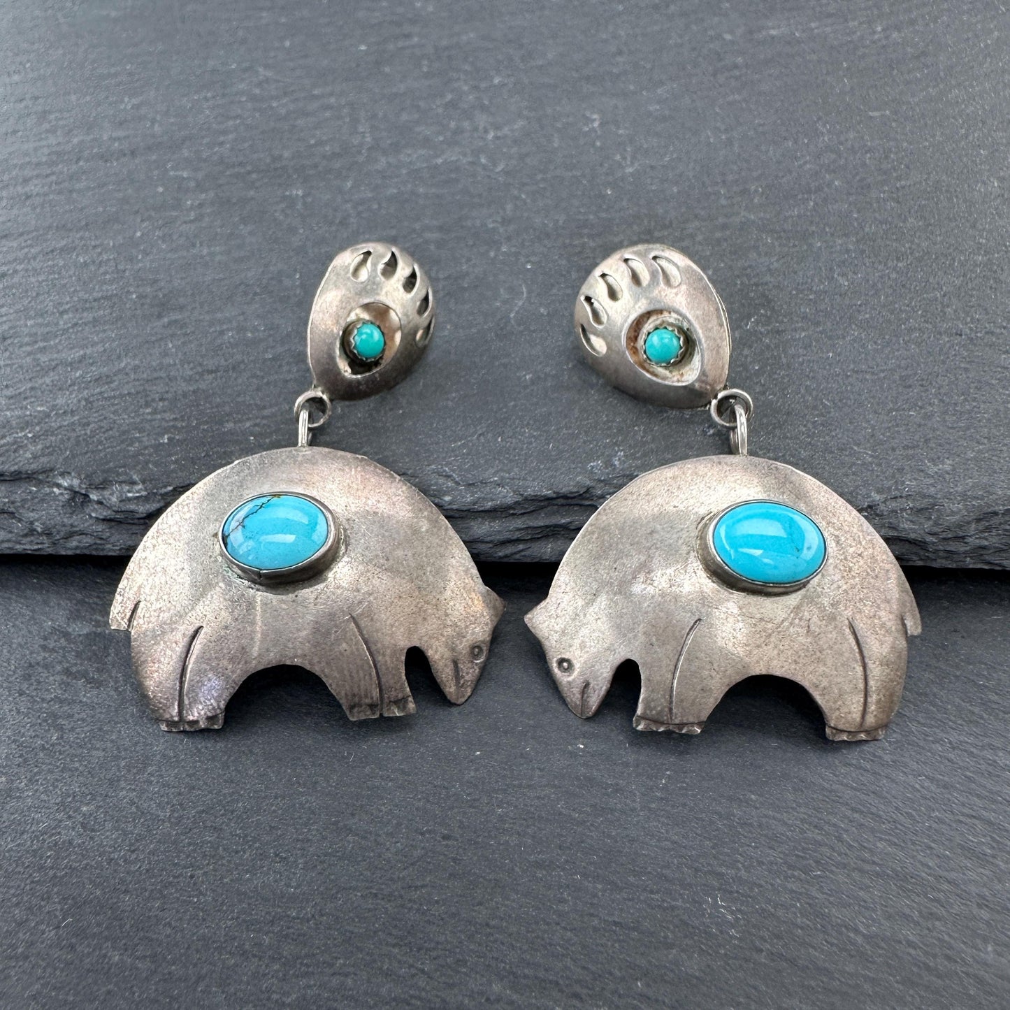 Native American, Turquoise Bear Stud/Dangle Earrings Sterling Silver
