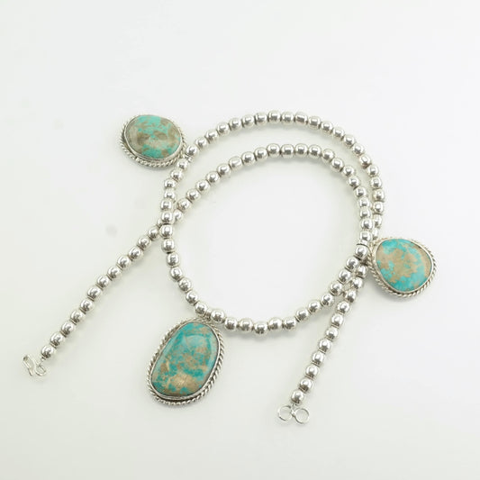 Southwest Sterling Silver Kingman Turquoise Beaded Necklace