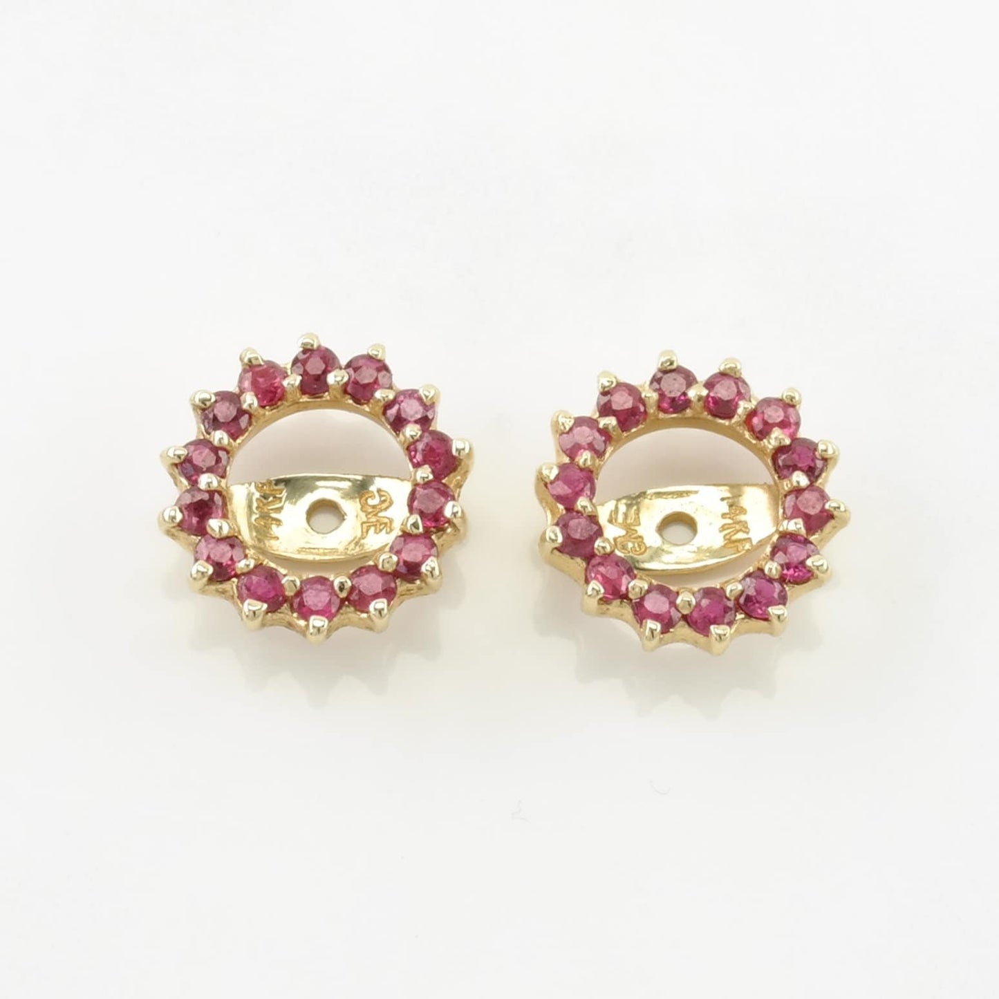 Ruby 5mm Jackets Earrings 14k Gold Stud Pink Halo