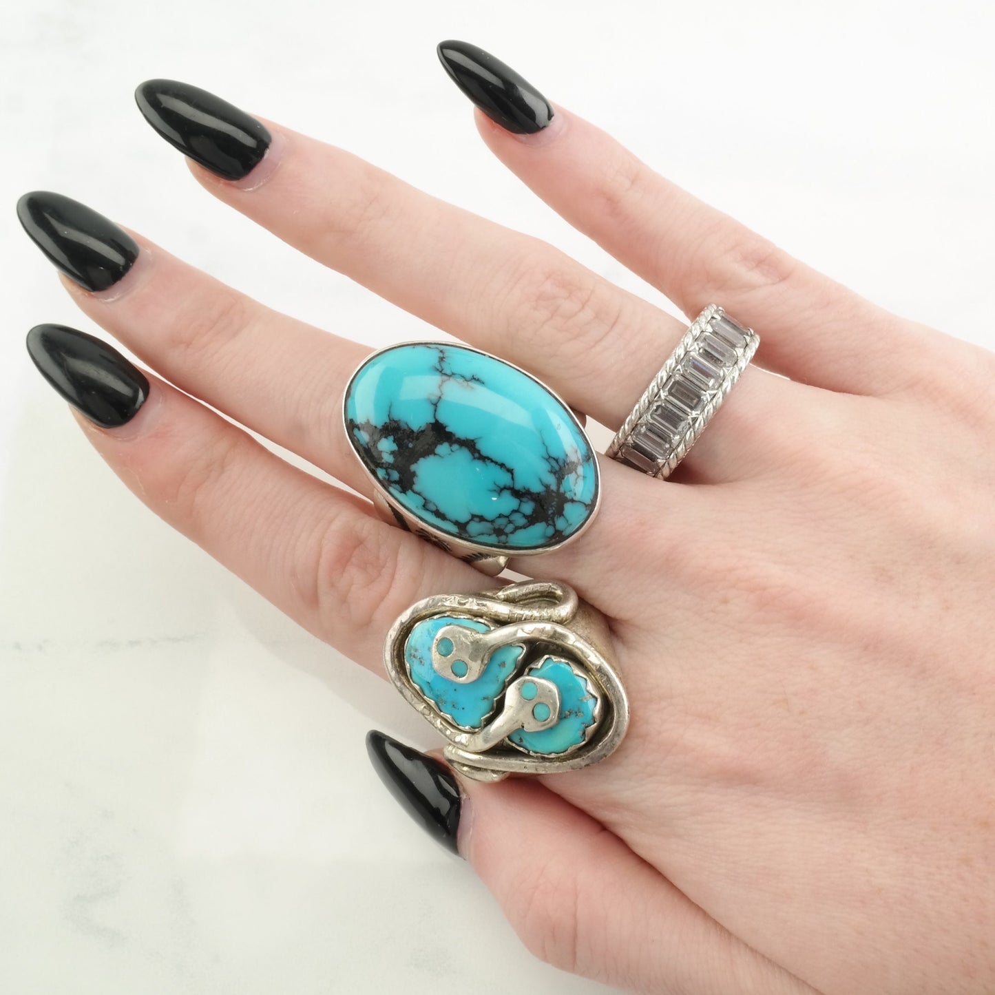 Native American Silver Ring Spiderweb Turquoise Stamped Sterling Blue Size 10