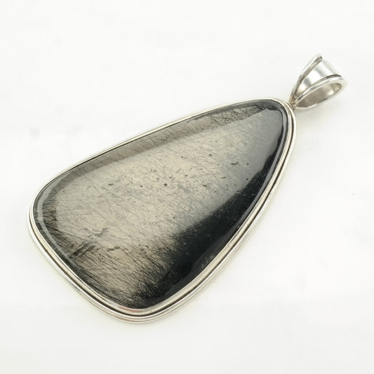 Vintage Large Tourmalated Quartz Sterling Silver Pendant