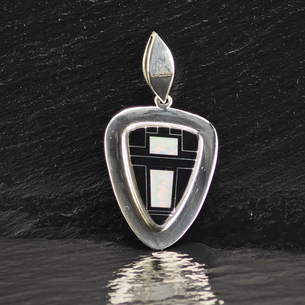 Navajo Opal Onyx Inlay Sterling Silver Pendant, Harold Stevens Jr. P3149