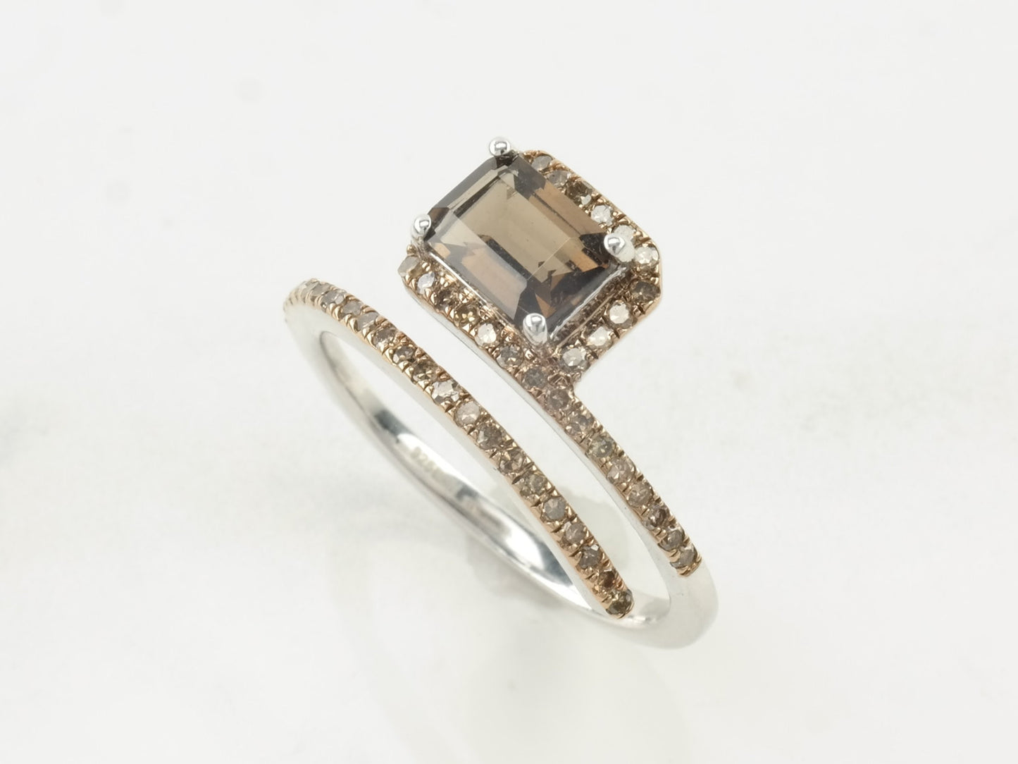 Vintage Designer Silver Ring Smoky Quartz Diamond Sterling Brown Size 7 1/4