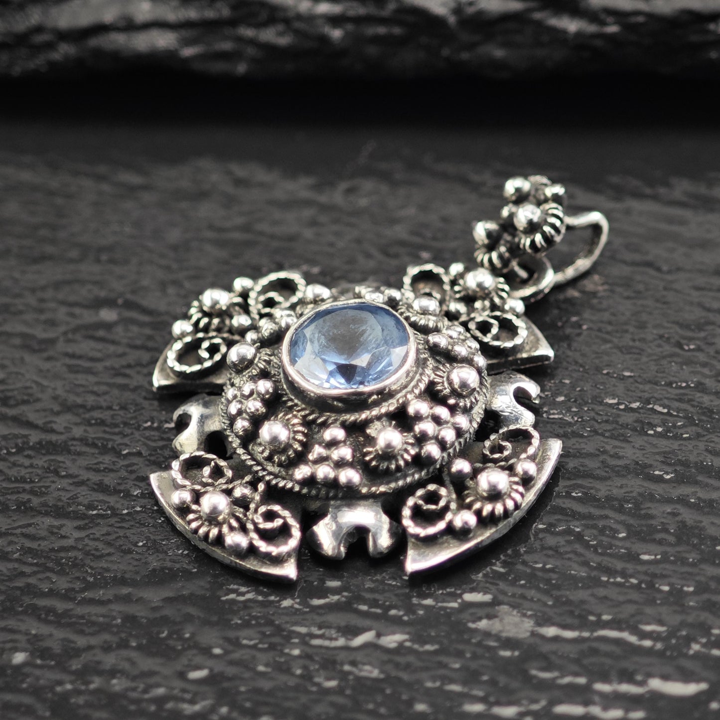 Topaz Jerusalem Cross Pendant Sterling Silver P3079