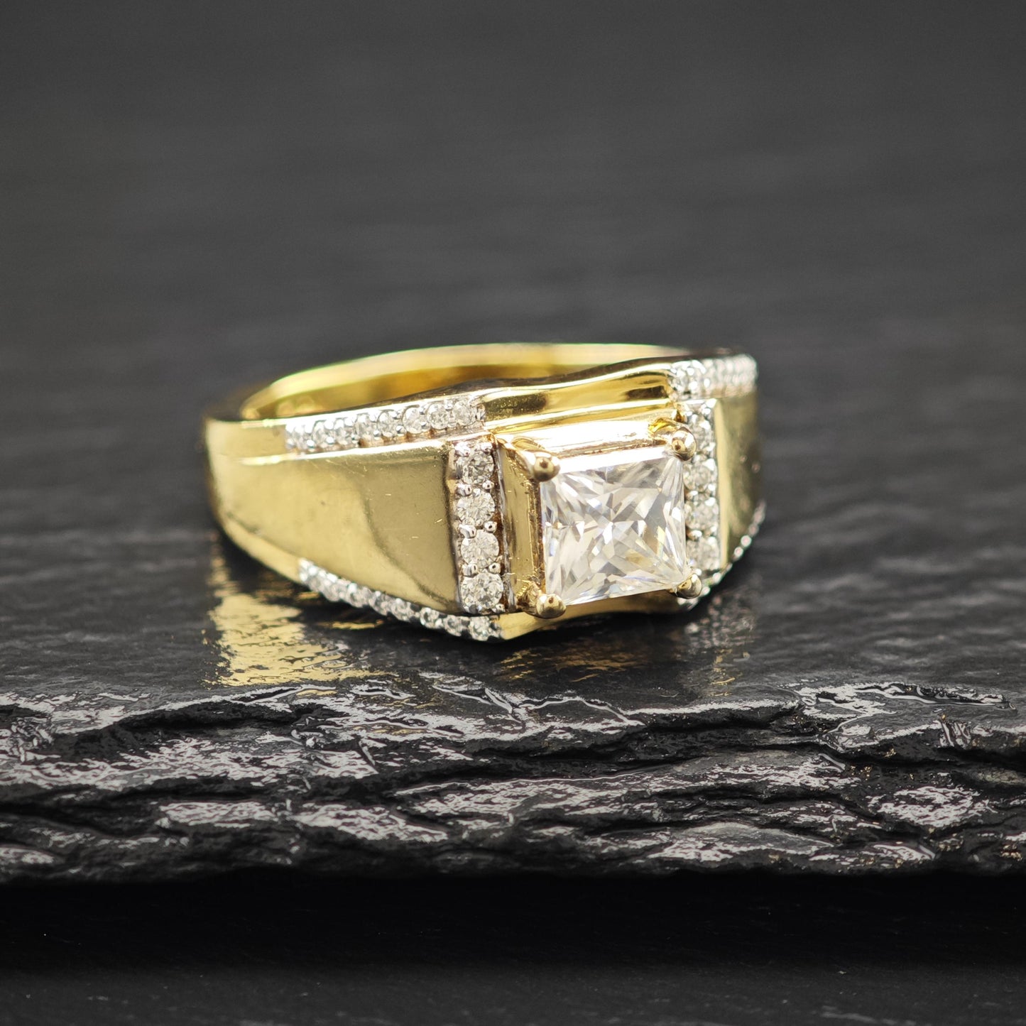 Moissanite 14K Gold Plated Ring Sterling Silver Sz 10 R6153