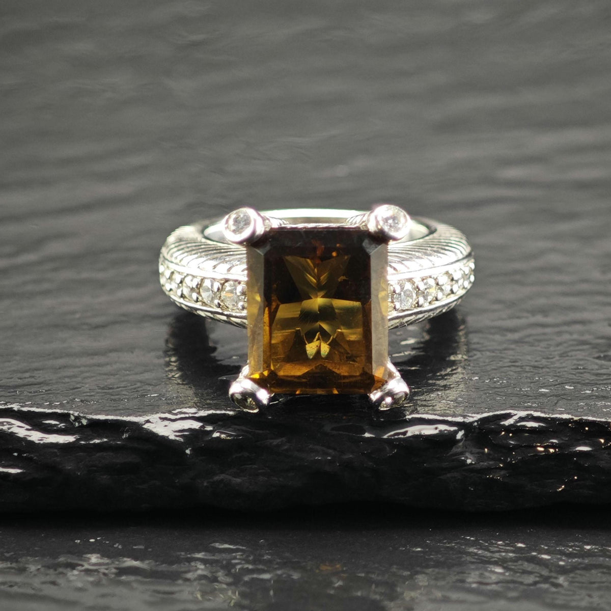 Vintage Judith Ripka Smoky Quartz CZ Sterling Silver Ring Sz 6 R6832