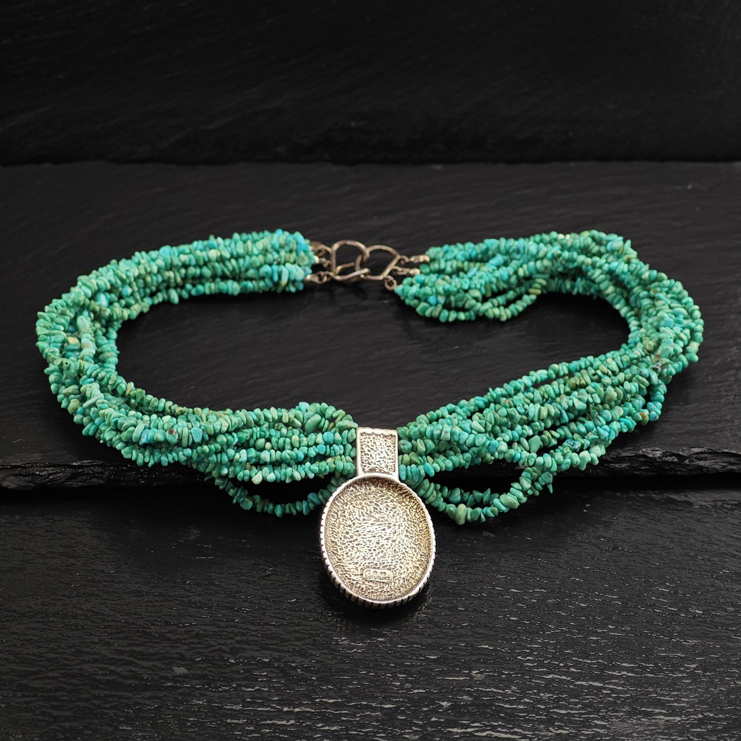 Vintage Caroll Felley Turquoise 12 Strand Sterling Silver Necklace N2725