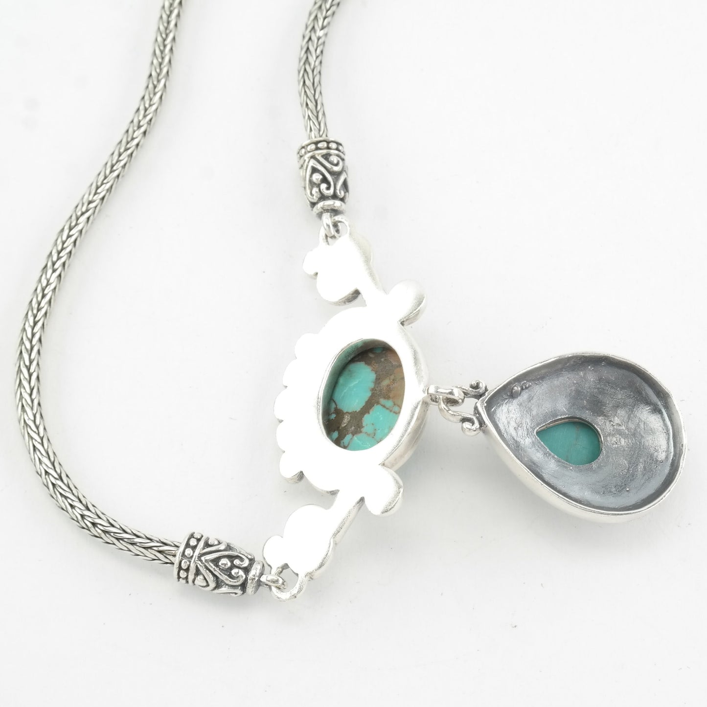 Southwest Sterling Silver Blue, Brown Turquoise Ornate Necklace