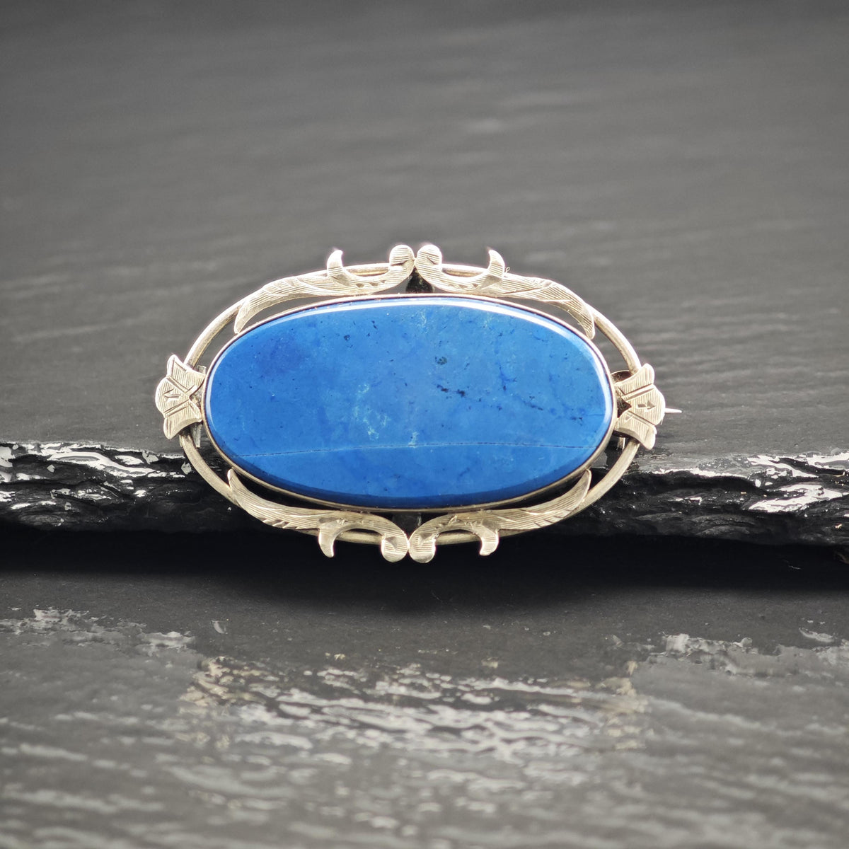 Mid-Century 800 Silver Blue Gemstone Sterling Silver Brooch B2265