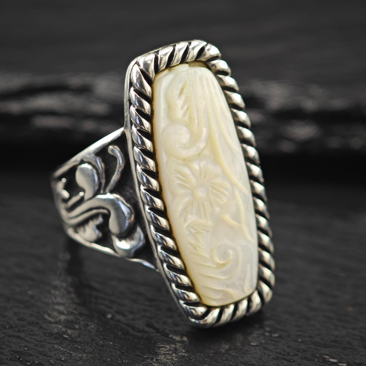 Carolyn Pollack Carved MOP Ring Sterling Silver