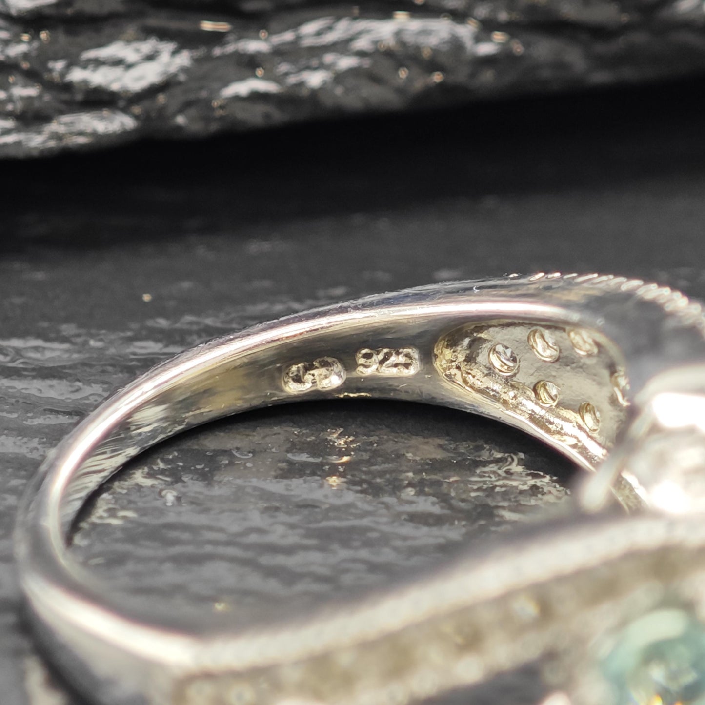 Opal Silver Statement Ring with Blue Gems Size 7 R6143