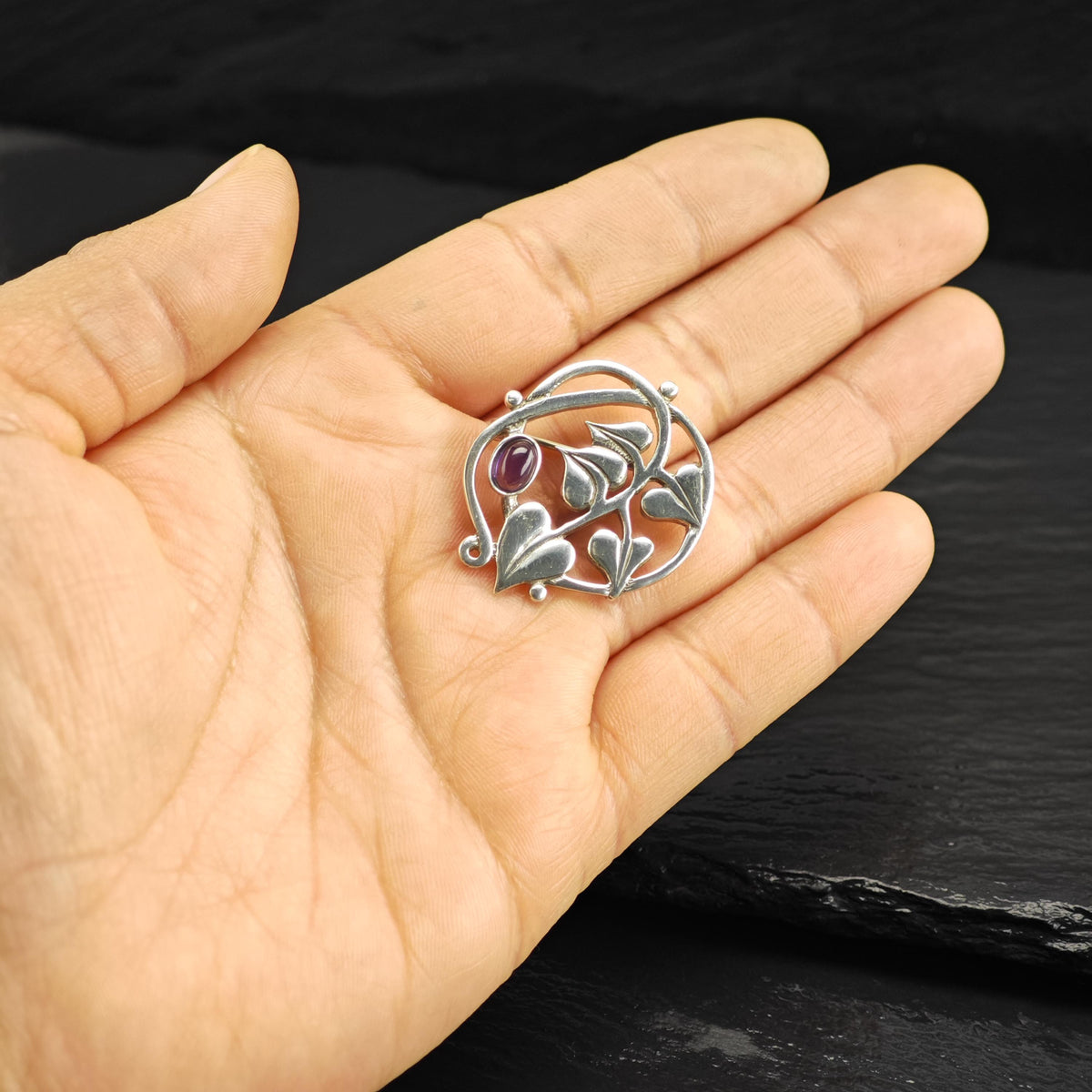 Amethyst Cabochon Sterling Silver Brooch B2263